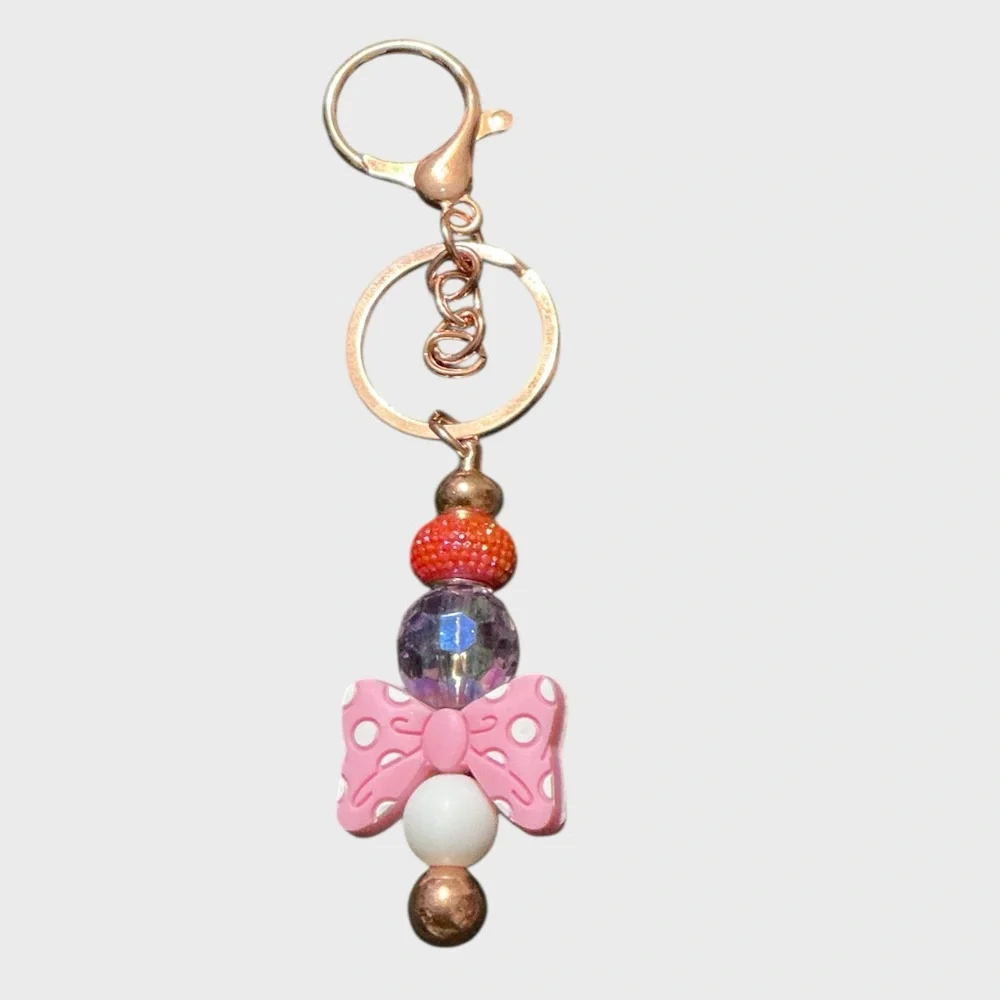 Pink Bow Bag Charm Rose Gold Tone Coquette Balletcore Feminine Luxe Purse